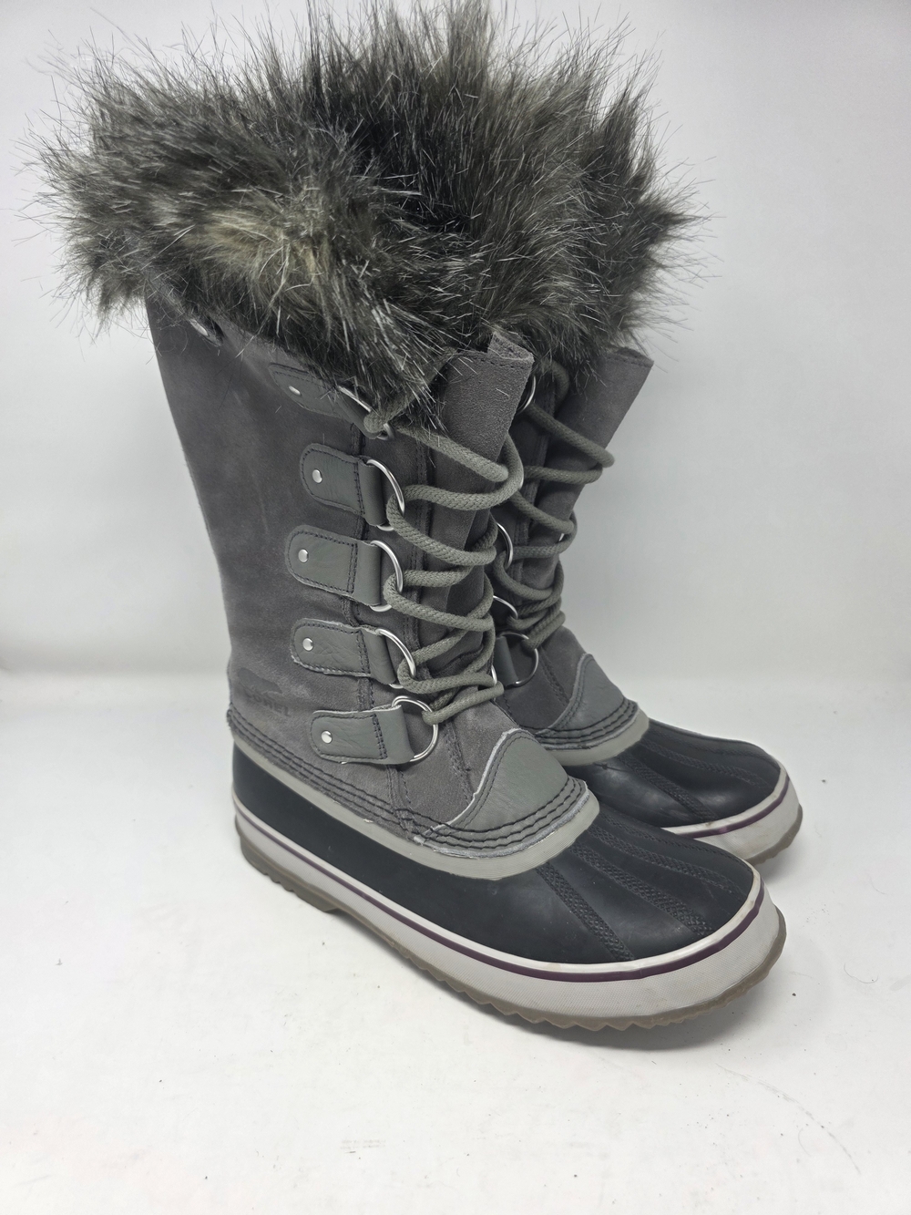 Sorel Joan of Arctic Waterproof Winter Boots Womens Size 9 Grey Faux Fur NL2429